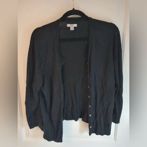 Croft & Barrow Women’s Black Crochet Trim Open Front Cardigan Sweater petite L